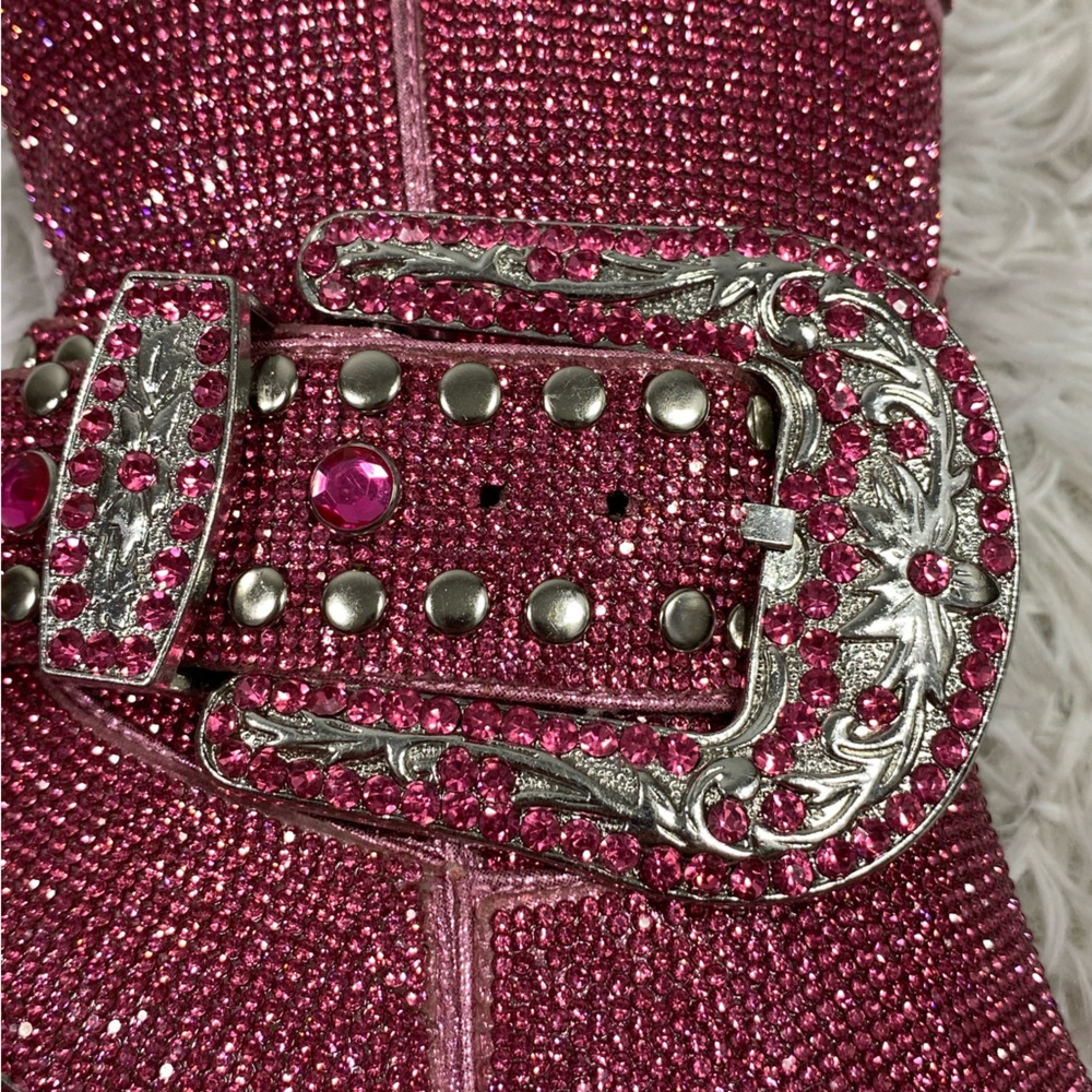 CLUB EXX Pink Sheriff Shine Rhinestone Cowboy Boots Ankle Booties Heeled Size 8 - Picture 7 of 13